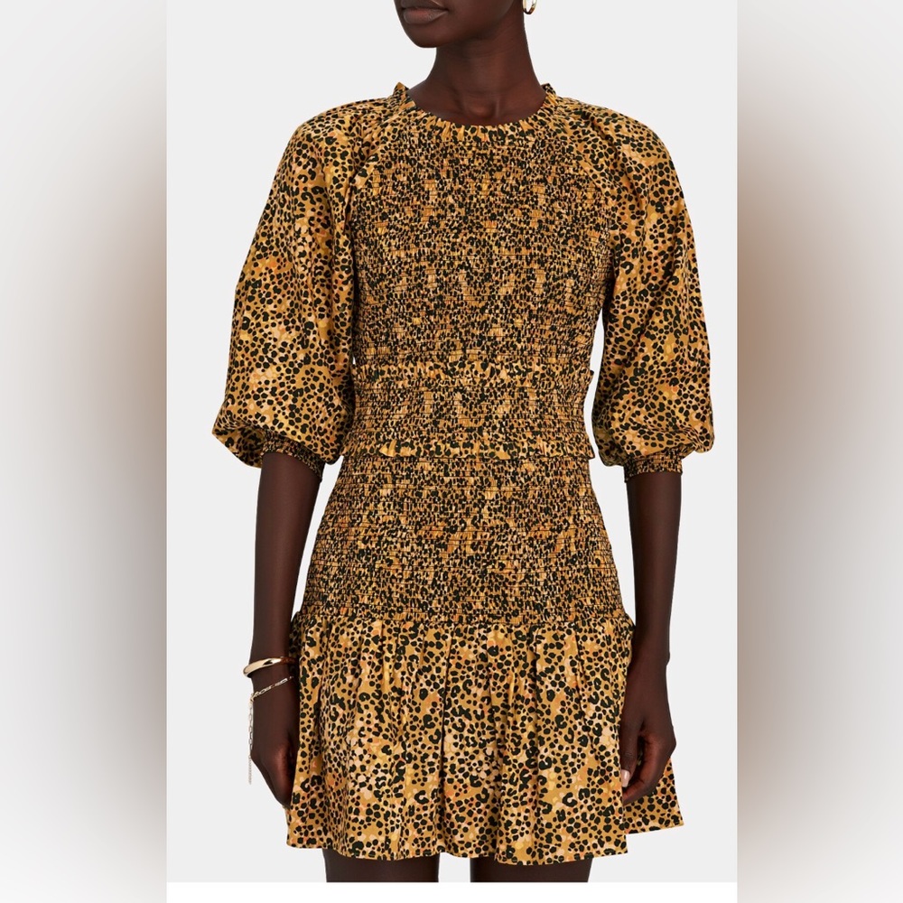 Saylor “Mia” smocked mini dress in leopard.